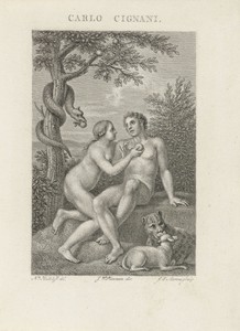 De verzoeking van Adam en Eva in het paradijs