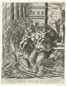 De vrouw van Asdrubal stort zich in de brandende tempel