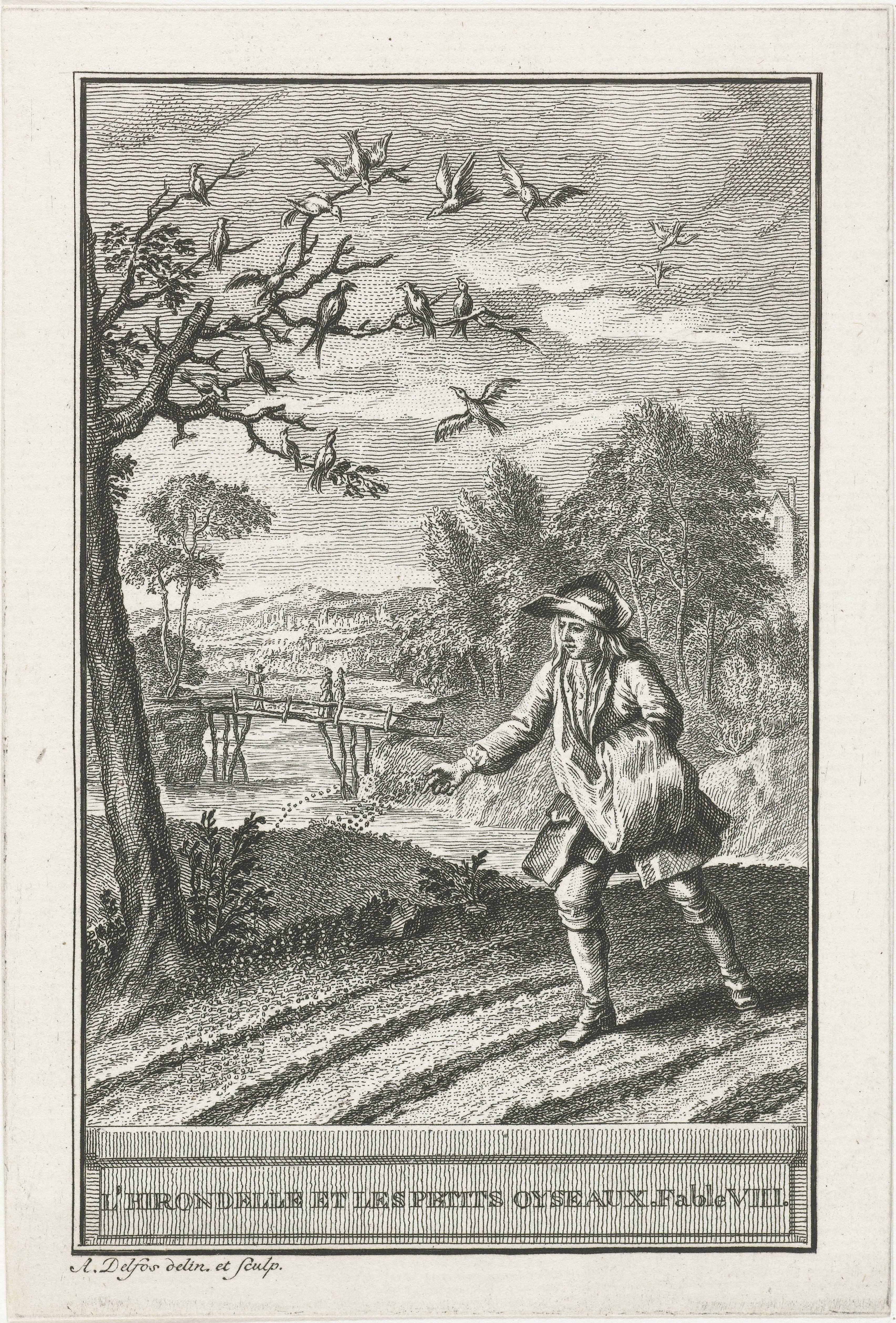 De zwaluw en de vogeltjes by Abraham Delfos