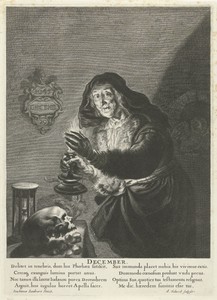 December: Oude vrouw bij kaarslicht