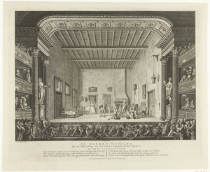 Decor met de boerenwoning in de Nieuwe Schouwburg te Amsterdam