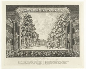 Decor met tuin in de Nieuwe Schouwburg te Amsterdam