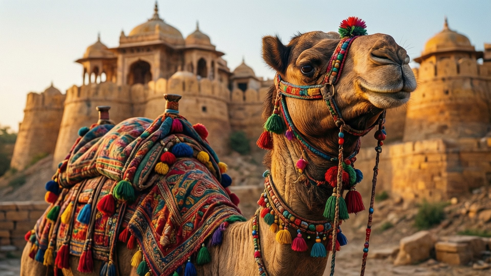Decorated Camel with Fort by Wallpapers.art Studio
