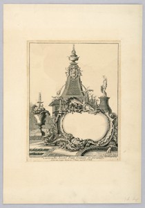 Decorated Cartouche with a Fountain and Pyramid