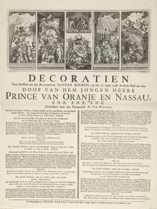 Decoraties voor het huis van de raadsheer Van der Mieden bij de doop van prins Willem V, 1748