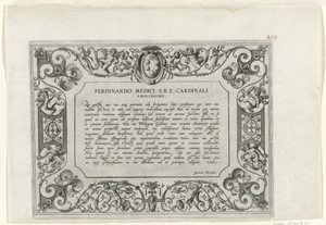 Dedicatie aan kardinaal Fernando De' Medici met ornamenten