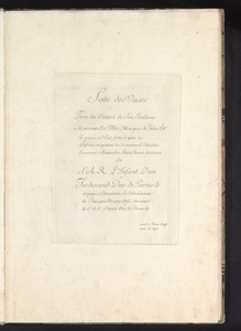 Dedicatieblad voor Suite des Vases met benoeming van de opdrachtgever en vervaardigers