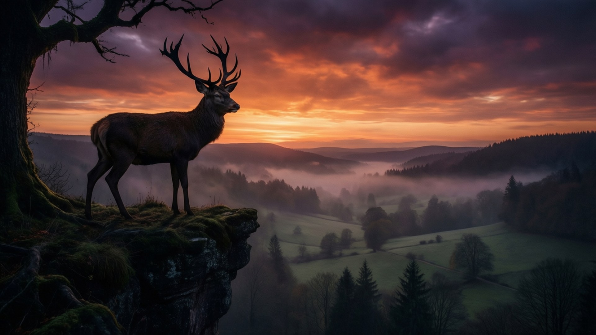 Deer at Everdell Sunset by Wallpapers.art Studio