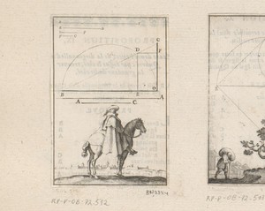 Delen van twee rechte lijnen met onderaan een ruiter te paard