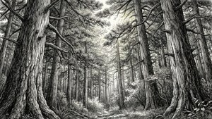 Dense Forest Line Art