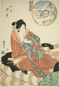 Descending Geese at the Rice Fields (Tanbo no rakugan) and Evening Bell of the Morning After (Kinuginu no bansho), from the series "Eight Views of Figures Inside and Outside (Soto to uchi sugata hakkei)"