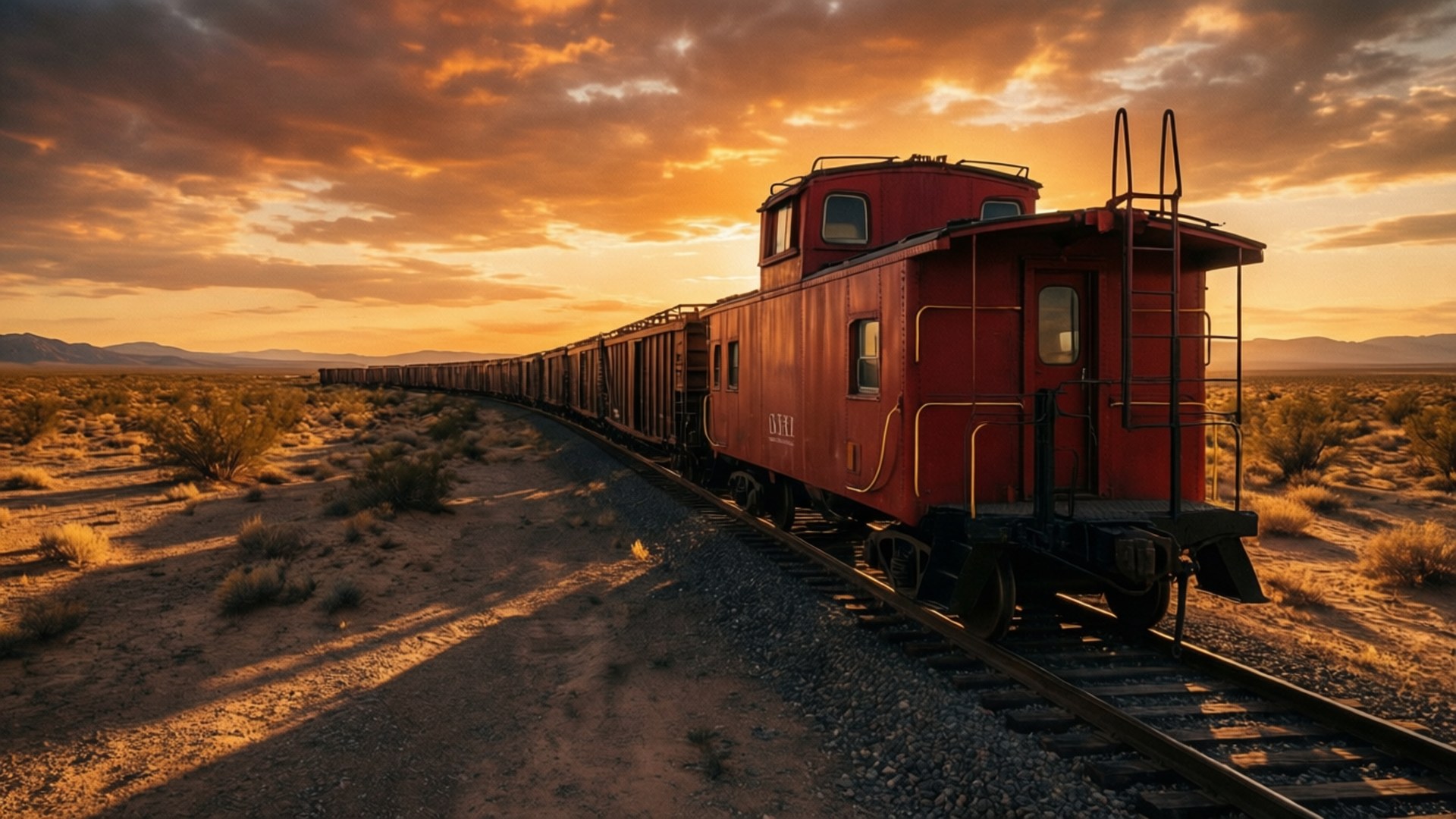 Desert Caboose Sunset by Wallpapers.art Studio