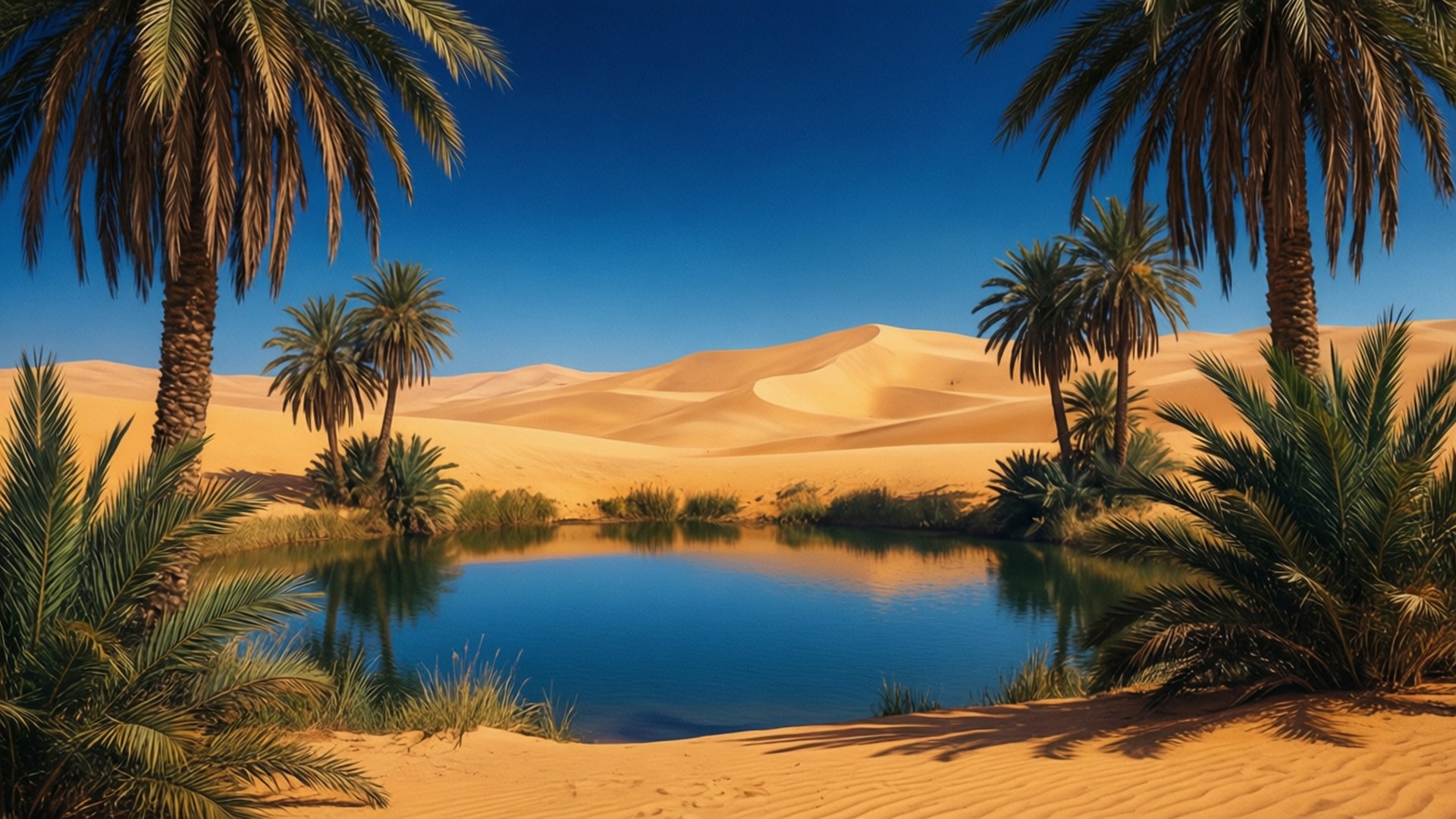 Desert Oasis Reflection by Wallpapers.art Studio