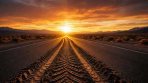 Desert Road Sunset Tracks