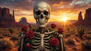 Desert Skeleton with Roses