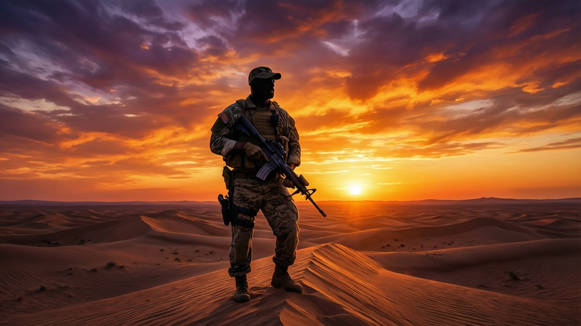 Desert Sunset Silhouette by Wallpapers.art Studio