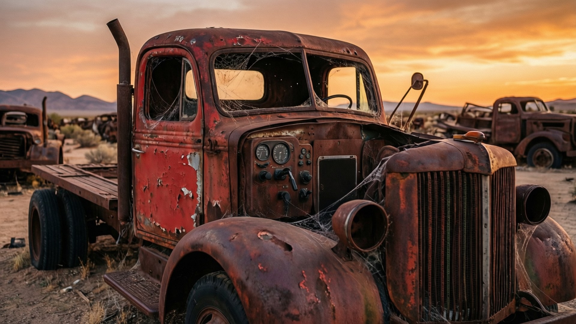 Desert Truck Graveyard by Wallpapers.art Studio