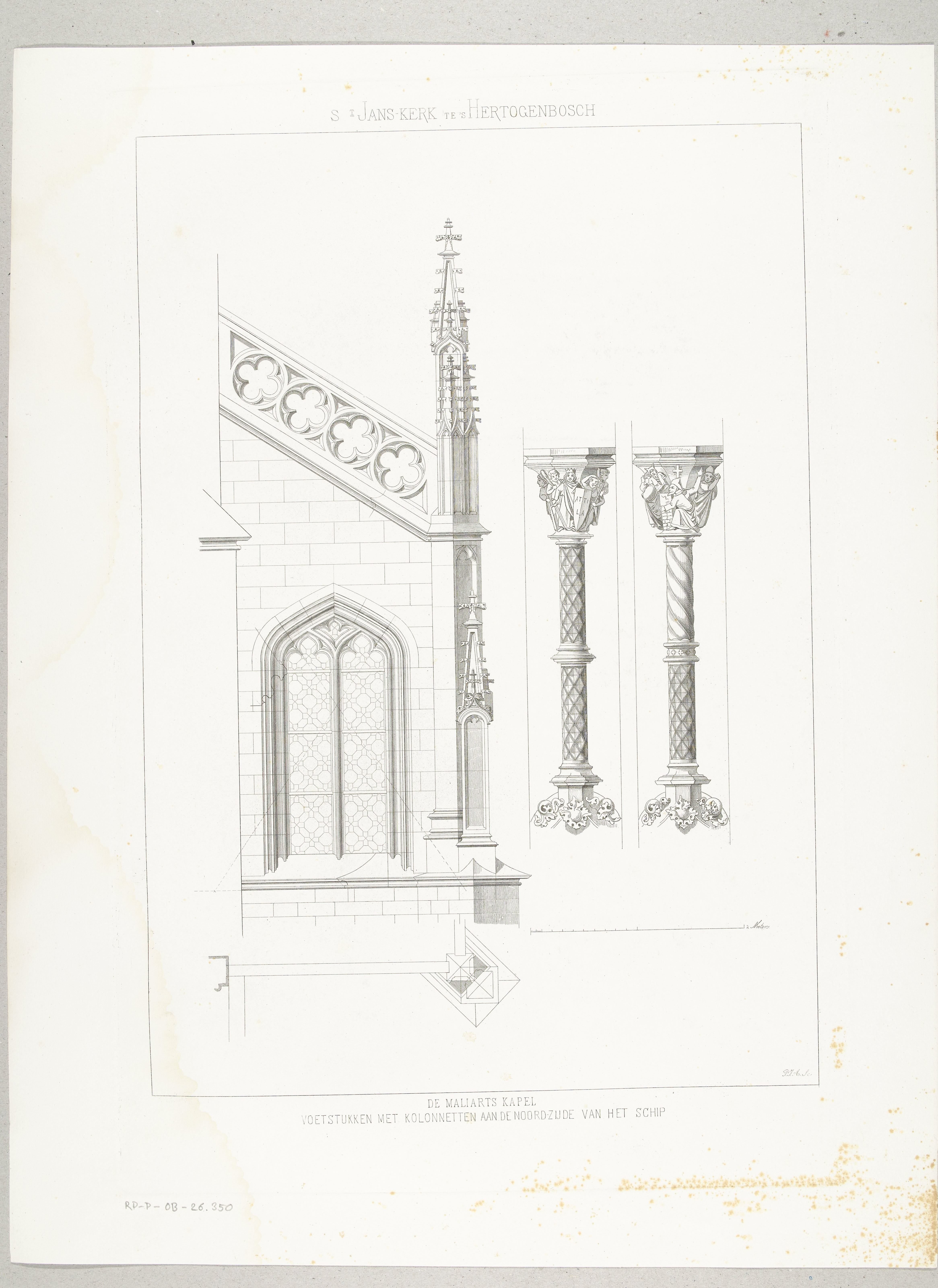 Detailaanzicht van een steunbeer en twee pilaren by Petrus Johannes Arendzen