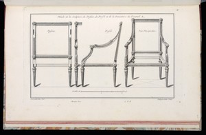 Détails de la Sculpture du Dossier, du Profil, et de la Devanture du Fauteuil A