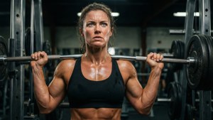 Determined Woman Lifting Weights