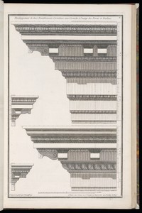 Developpement de deux Entablements Architrave Corinthien avec Corniche à l'usage des Portes et Fenêtres