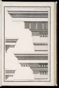 Developpement de deux Entablements Architrave Dorique avec Corniche à l'usage des Portes et Fenêtres