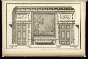 Developpement et Décoration de Lambris pour un Cabinet avec un renfoncement occupée par un Canapé, Sopha ou Lit de repos