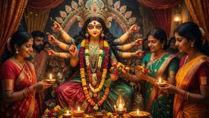 Devotees at Durga Pandal