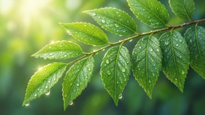 Dew on Green Leaves