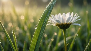 Dewy Grass and Daisy