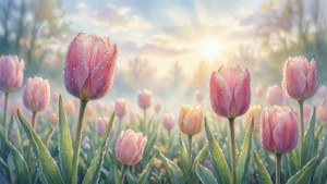 Dewy Tulips at Dawn