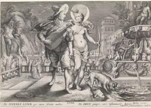 Diana als Luna en een jongeman met luit