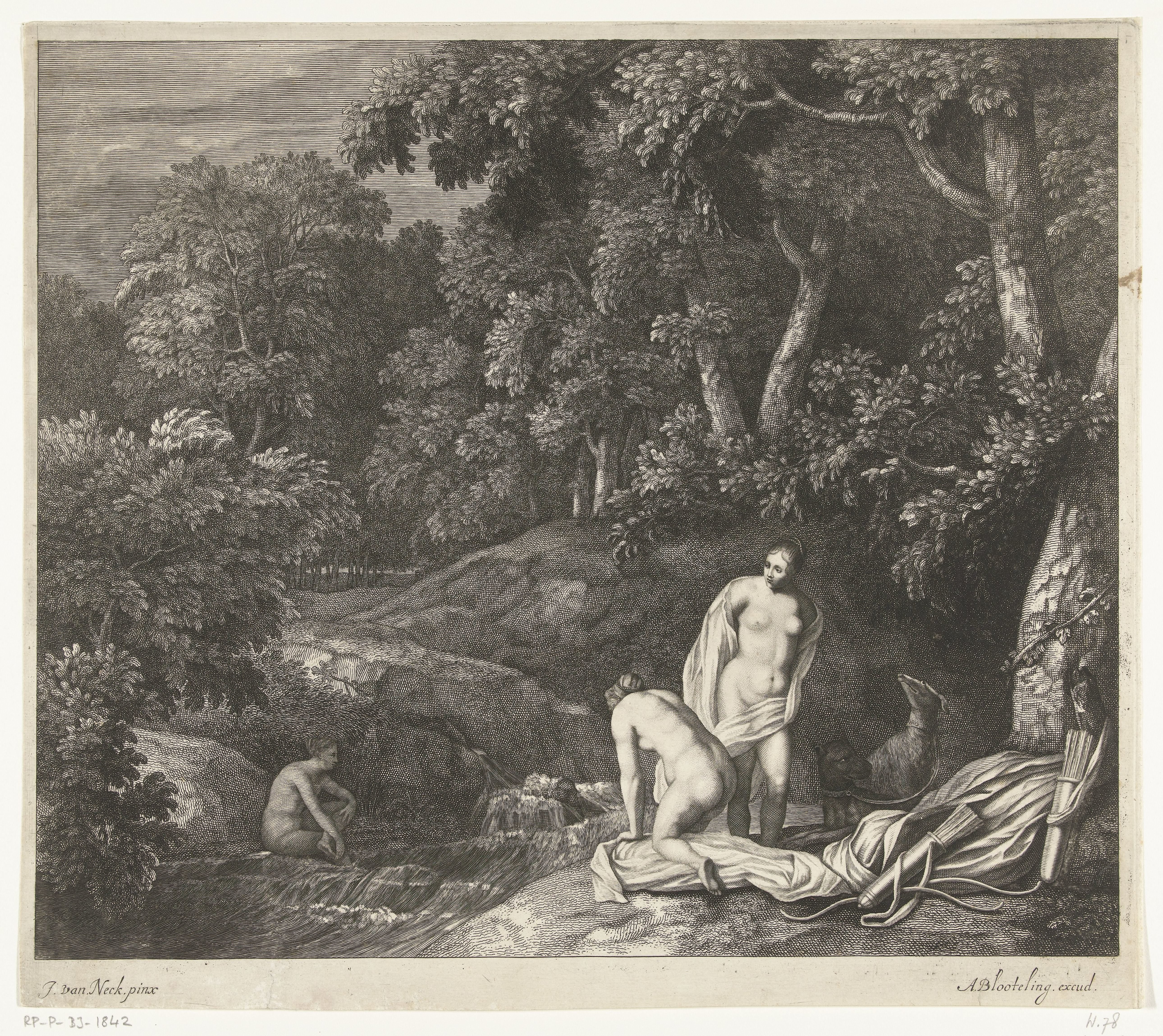 Diana en haar nimfen, badend in een rivier by Abraham Bloteling