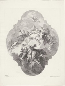 Diana en haar nimfen op wolken