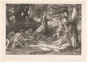 Diana en haar nimfen vinden de slapende Cupido in het bos