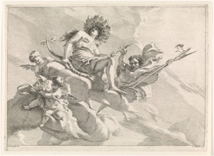 Diana met pijl en boog op een wolk