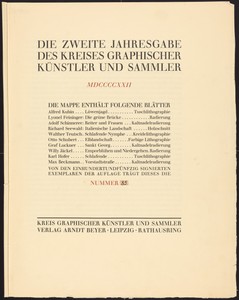 Die zweite Jahresgabe des Kreises  graphischer Kunstler und Sammler
