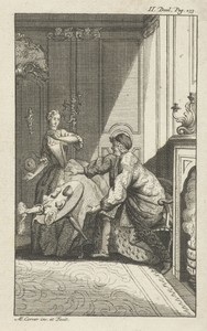Dienstmeisje stoot een tafel om