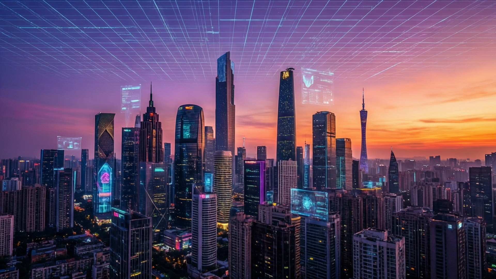 Digital Dusk Metropolis by Wallpapers.art Studio