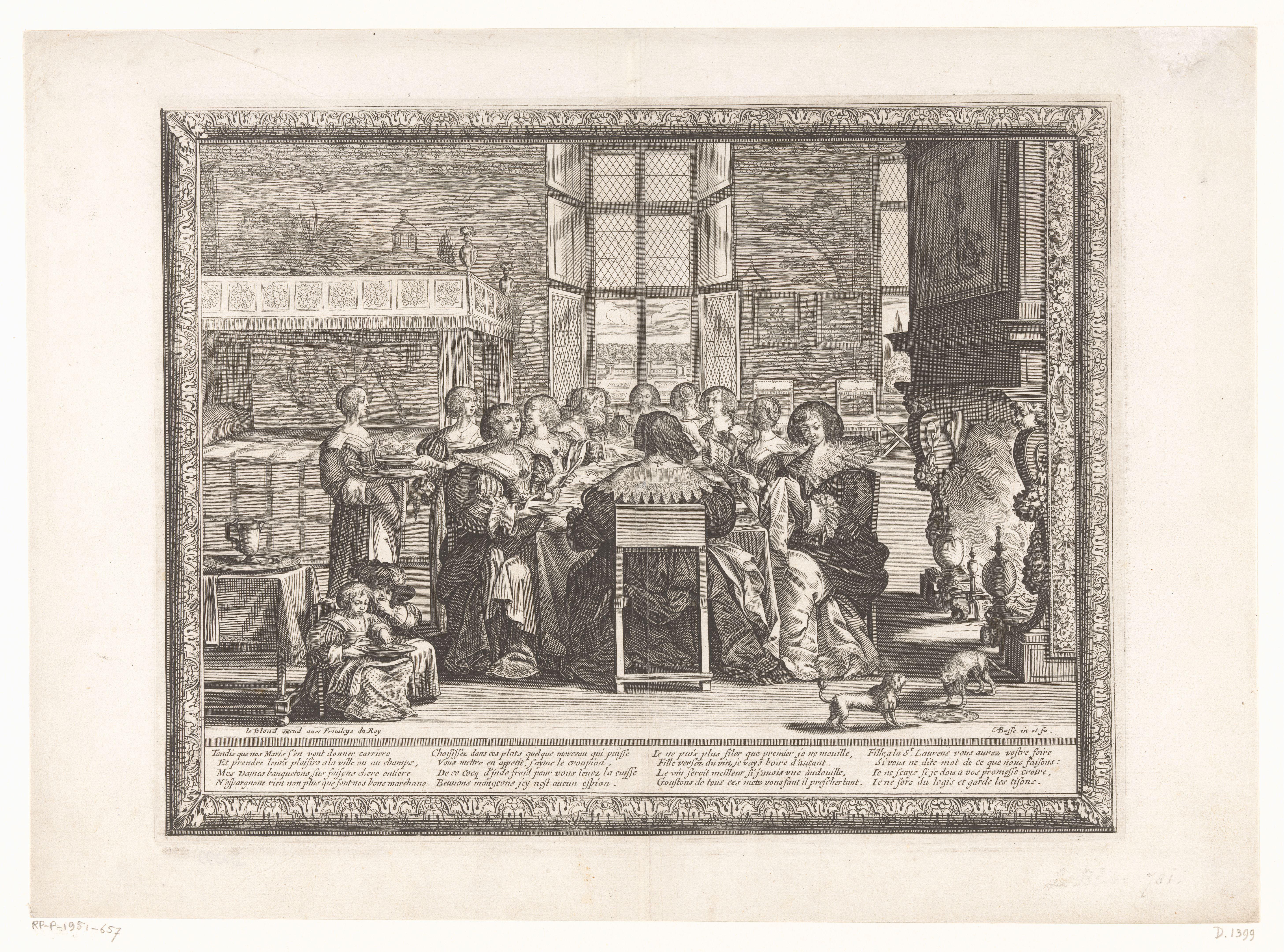Dinerende vrouwen aan een tafel by Abraham Bosse