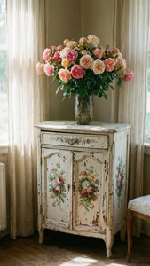 Distressed Floral Cabinet