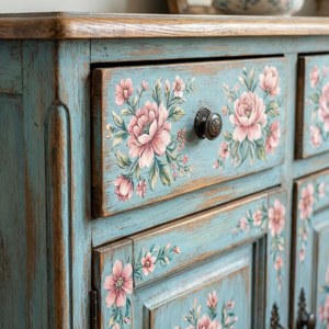 Distressed Floral Cabinet