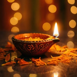 Diya and Flower Petals