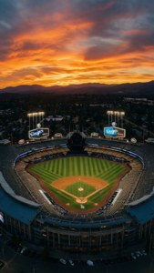 Dodger Stadium Sunset Aerial