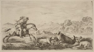 Doe in a Marsh Attacked by Two Dogs