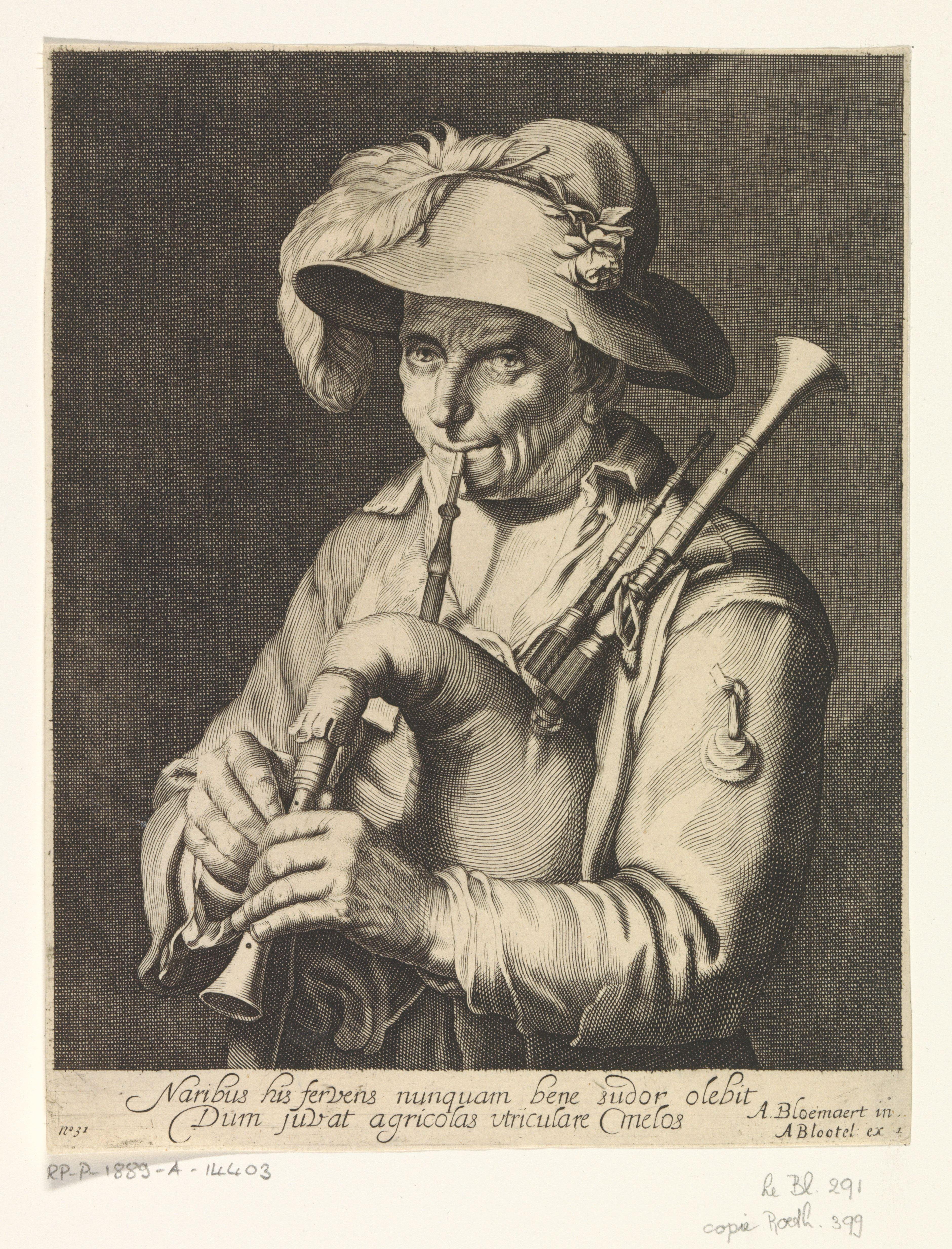 Doedelzakspeler by Cornelis Bloemaert (II)