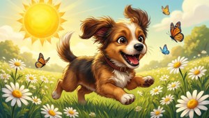 Dog in Daisy Field