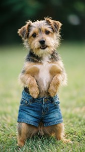 Dog in Denim Shorts