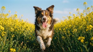 Dog in Flower Field