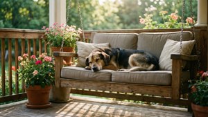 Dog Nap on Porch Swing